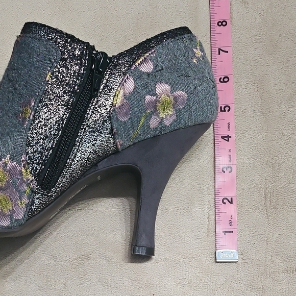 Gray Floral Ankle Booties with Side Zip - Picture 8 of 12